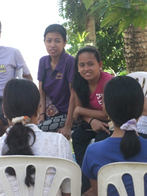Small group discussion at camp.  Jenny (left) and Ann Ann (right) both are now helping with the Legazpi student ministry.  Ann Ann is from our Cagraray church.