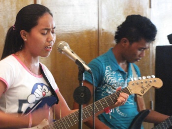 Babeth and her brother Jonel leading worship.  Babeth is also our main youth worker with our radio ministry.
