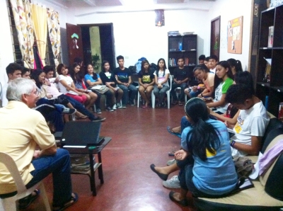 One of the first mid-week Bible studies at our Legazpi Student Center